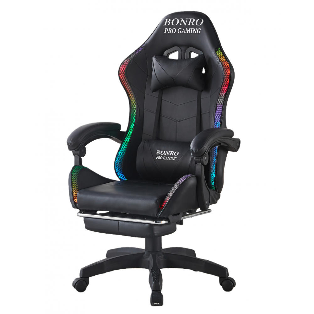 Геймерське крісло Bonro B-144 з підсвіткою масажем пультом Чорний (42401046) Геймерське крісло Bonro B-144 з підсвіткою масажем пультом Чорний (42401046)