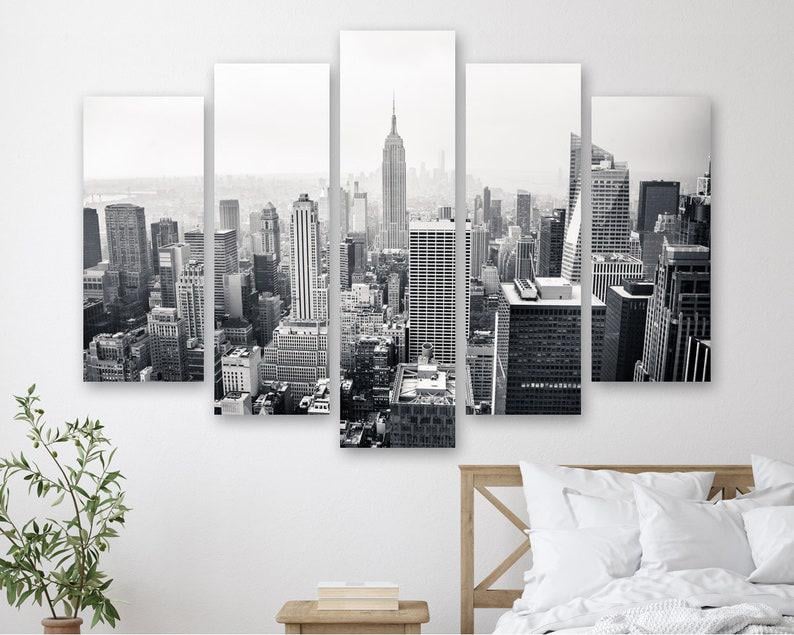 Модульная картина на холсте из пяти частей KIL Art Черно-белая панорама Нью-Йорка 112x68 см (M51_M_294)