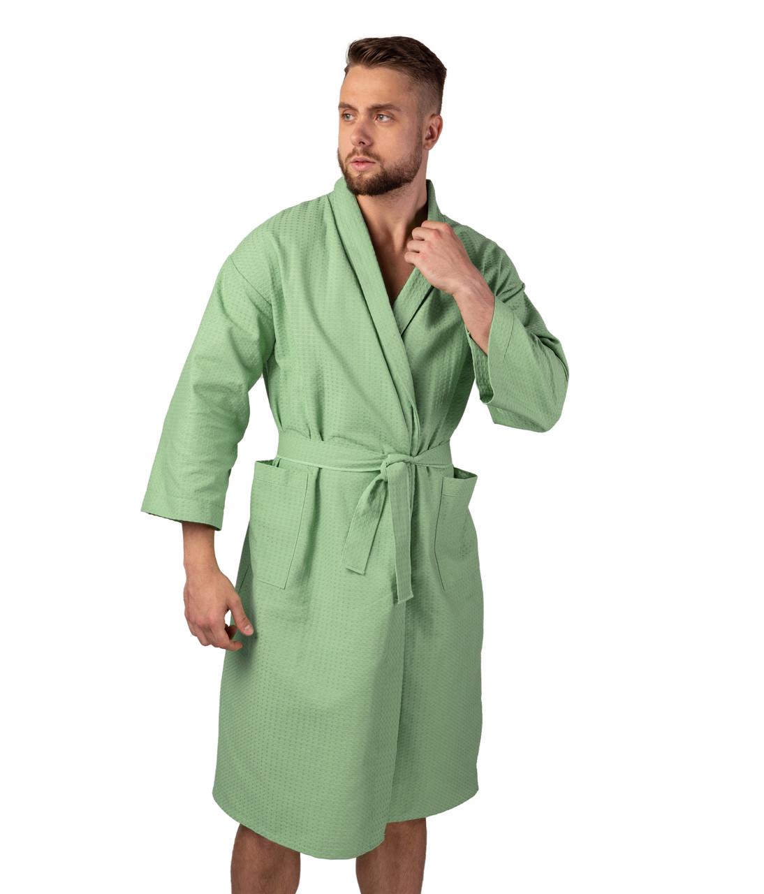 Халат чоловічий вафельний SUNROZ Кімоно р. 46-48 М 100% бавовна Світло-м’ятний (LS-975)