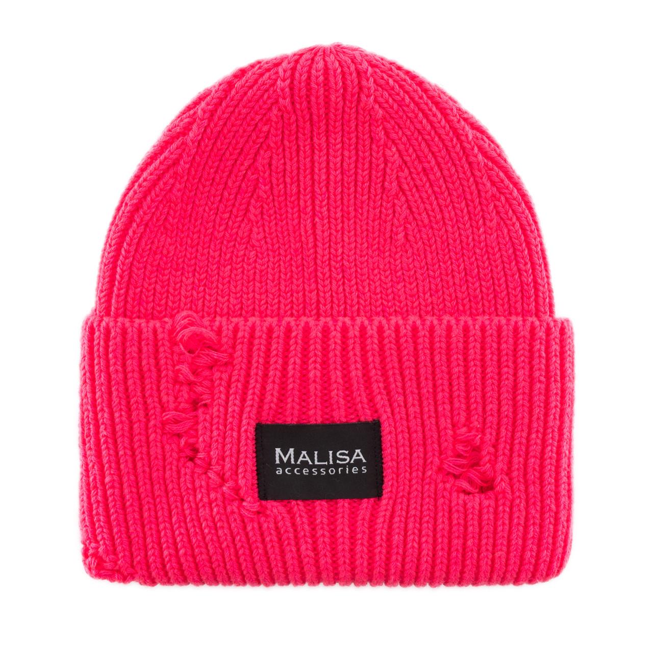 Шапка женская Malisa БРУНО без подкладки рваная с эмблемой на отвороте one size Фуксия (269635)