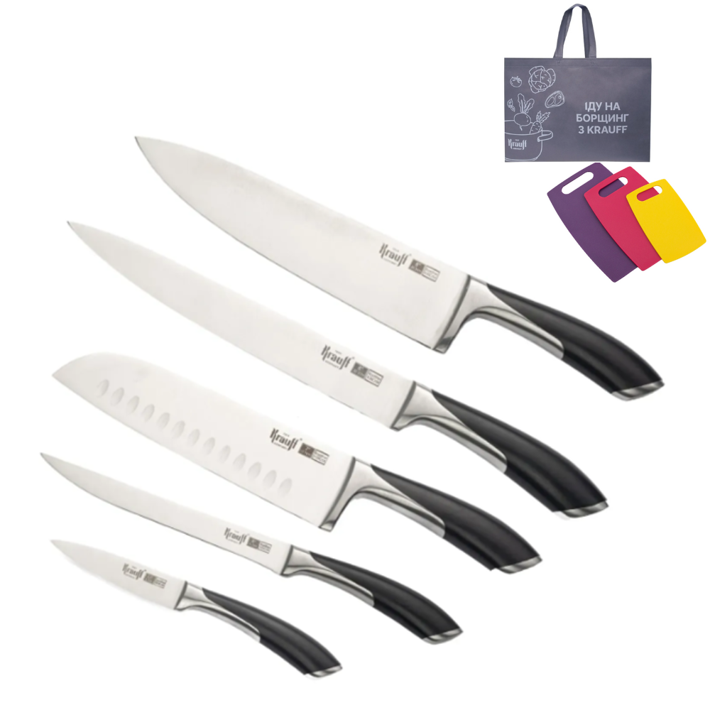 Набір ножів Krauff Luxus з набором кухонних дошок та сумкою-шопером (28436)