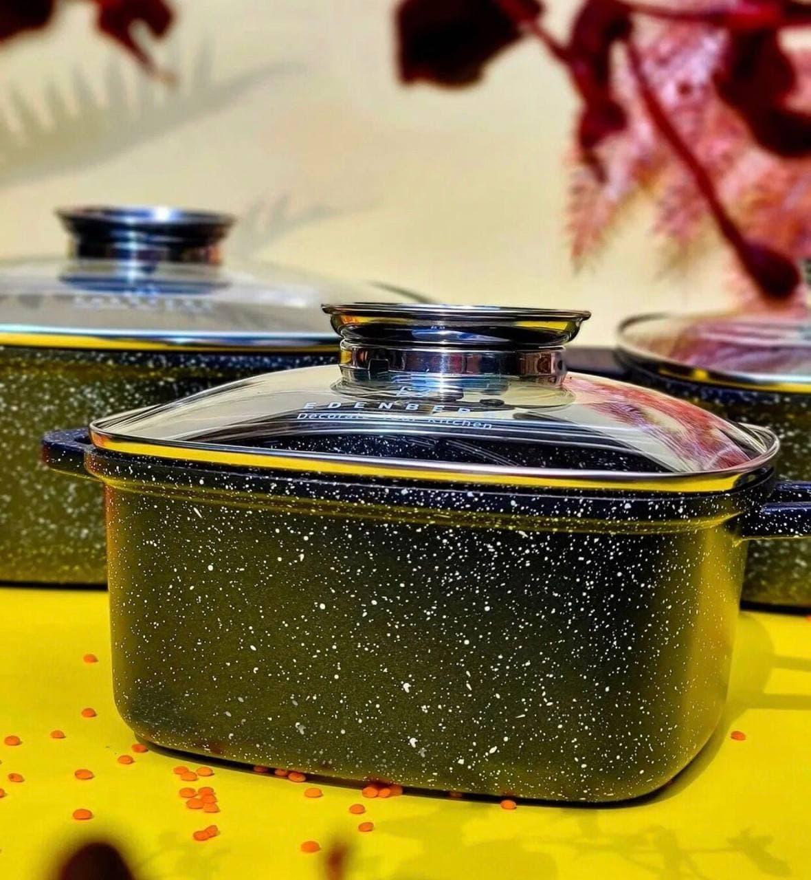 Набор кастрюль с мраморным антипригарным покрытием Edenberg ЕВ-8141 6 пр. Черный - фото 5 Набор кастрюль с мраморным антипригарным покрытием Edenberg ЕВ-8141 6 пр. Черный - фото 5