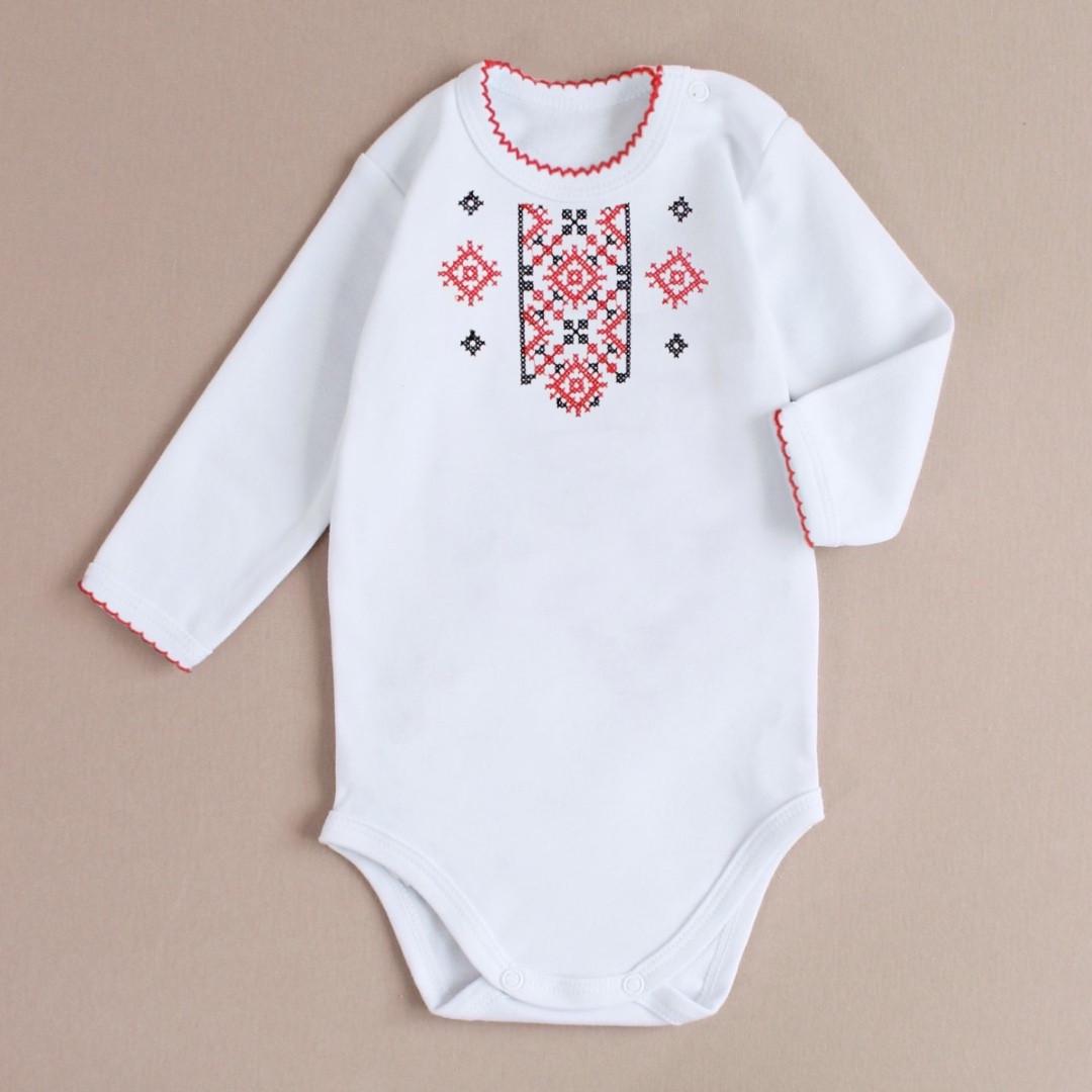 Боди-вышиванка для мальчика с черной вышивкой 86-92 см 18-24 мес Белый (1705998442)
