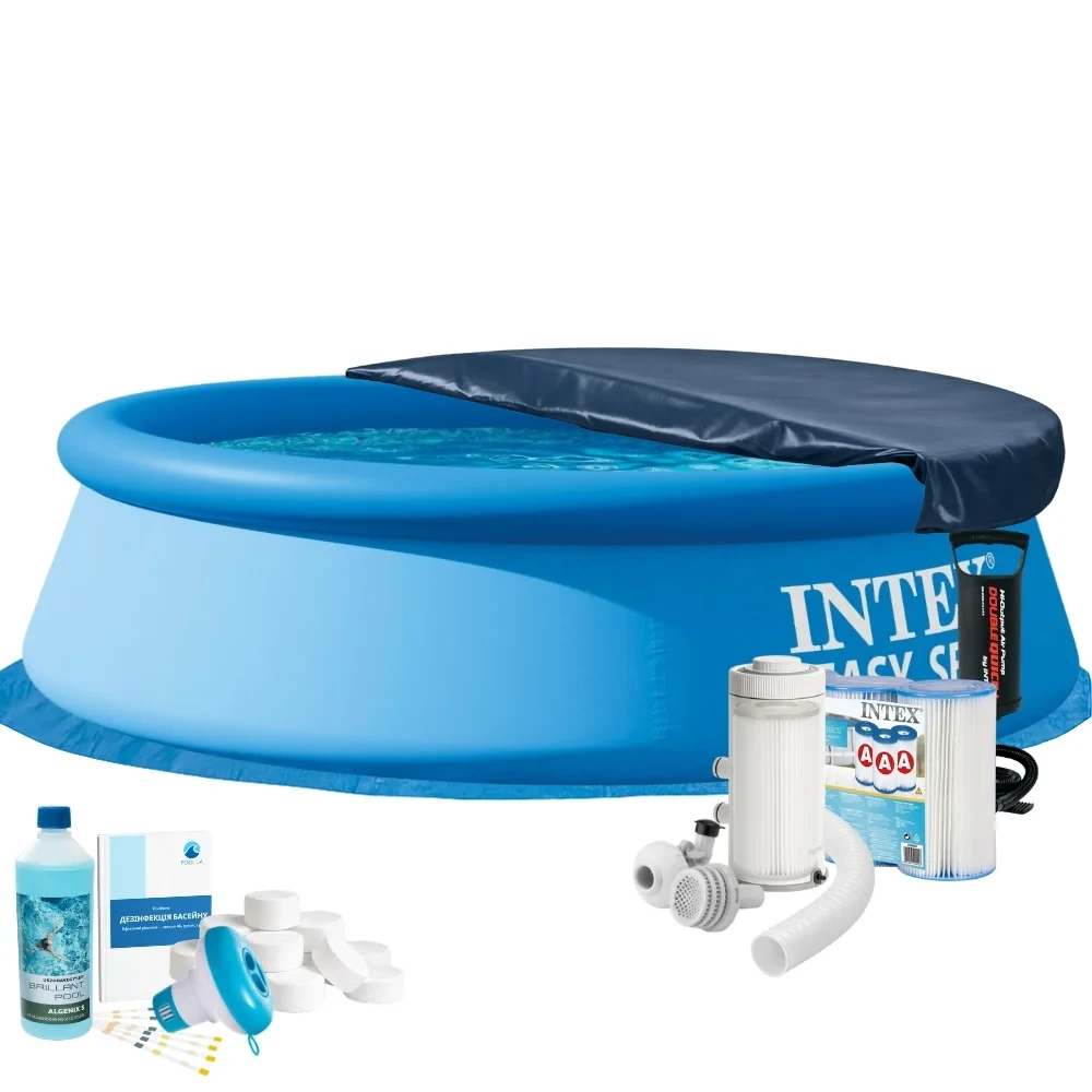 Бассейн надувной круглый Easy Set Intex 28106-8в1 с фильтр-насосом/тентом/химией 244х61 см. Синий (147-9-28106-8 Max) Бассейн надувной круглый Easy Set Intex 28106-8в1 с фильтр-насосом/тентом/химией 244х61 см. Синий (147-9-28106-8 Max)