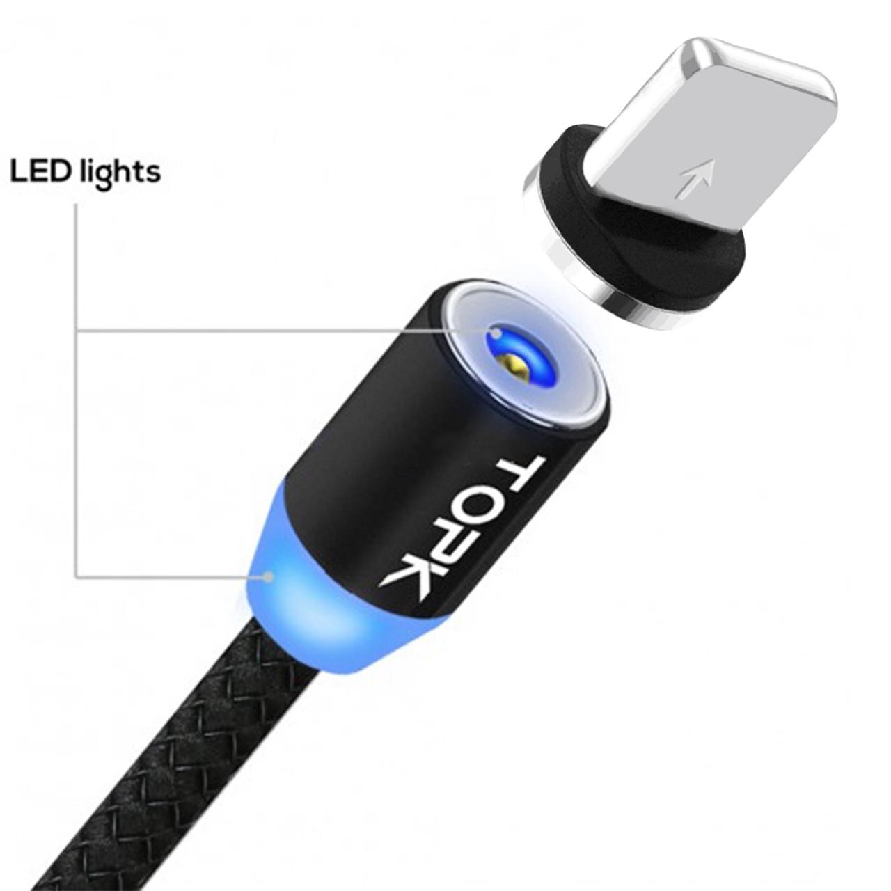 Магнітний кабель для заряджання Topk USB 2m 2.4 A 360° (TK17i-VER2) Lightning Black - фото 2