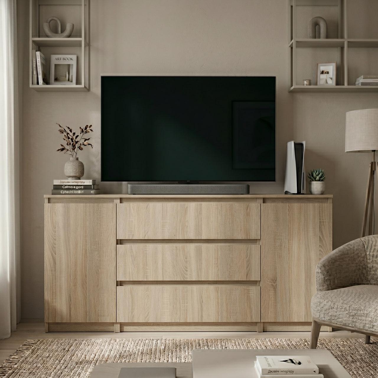 Комод MEBEX на 3 ящика с боковыми тумбами 160х40х77 см Дуб Сонома (VERTO3B1600DS) Комод MEBEX на 3 ящика с боковыми тумбами 160х40х77 см Дуб Сонома (VERTO3B1600DS)