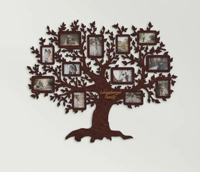 Фотоколлаж настенный Семейное дерево ручной работы на 12 фото Бордовый (tree_many_leaves_l-3)