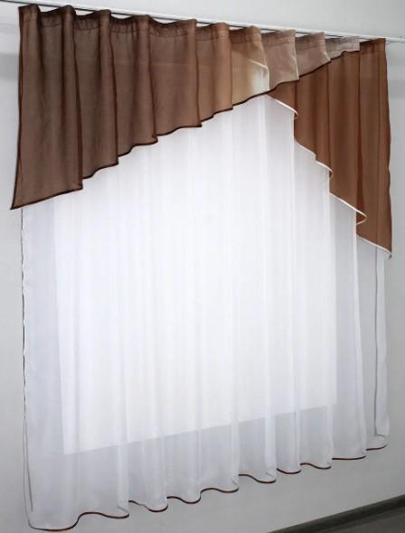Шторка с ламбрекеном шифон/батист 270х170 см Коричневый/Белый (00к 59-328) - фото 4 Шторка с ламбрекеном шифон/батист 270х170 см Коричневый/Белый (00к 59-328) - фото 4