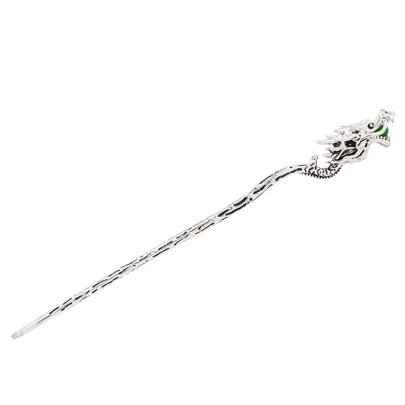 Заколка для волос Серебряный Дракон с нефритом металлическая 17,5 см (28112)