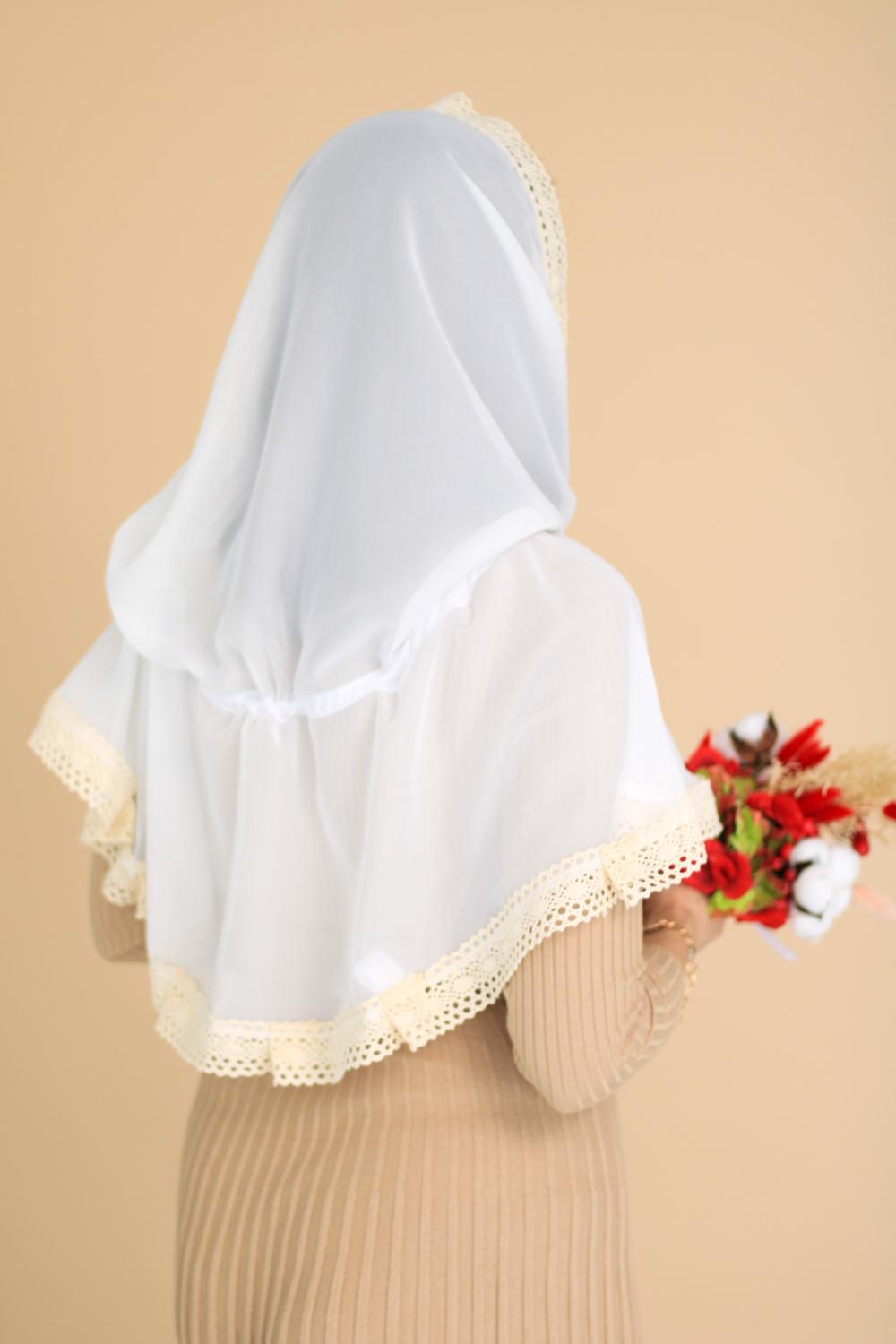 Палантин для храма на голову 80x120 см Белый (п007) - фото 10 Палантин для храма на голову 80x120 см Белый (п007) - фото 10