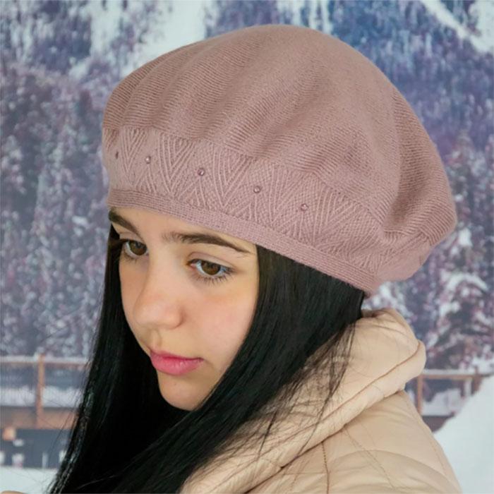 Берет женский Lirus Ника двойной шерстяной тонкой вязки Светло-пудровый (111631)