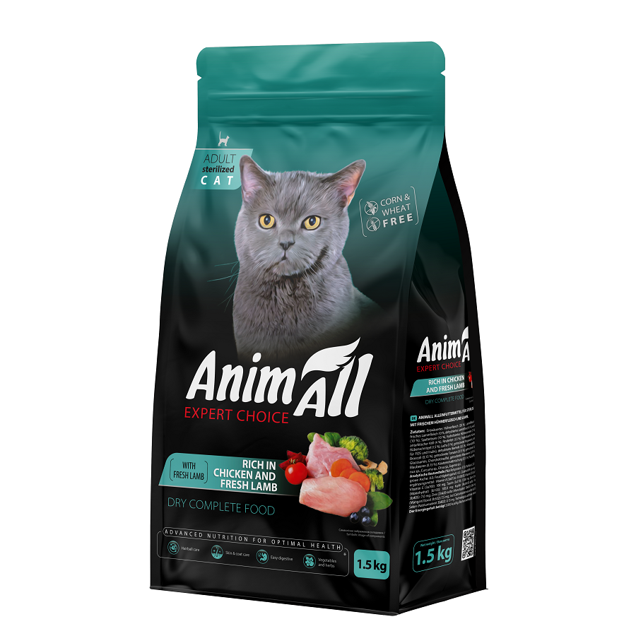 Корм сухой для стерилизованных кошек AnimAll Полнорационный с курицей и свежей ягнятиной 1,5 кг (2998382255) Корм сухой для стерилизованных кошек AnimAll Полнорационный с курицей и свежей ягнятиной 1,5 кг (2998382255)