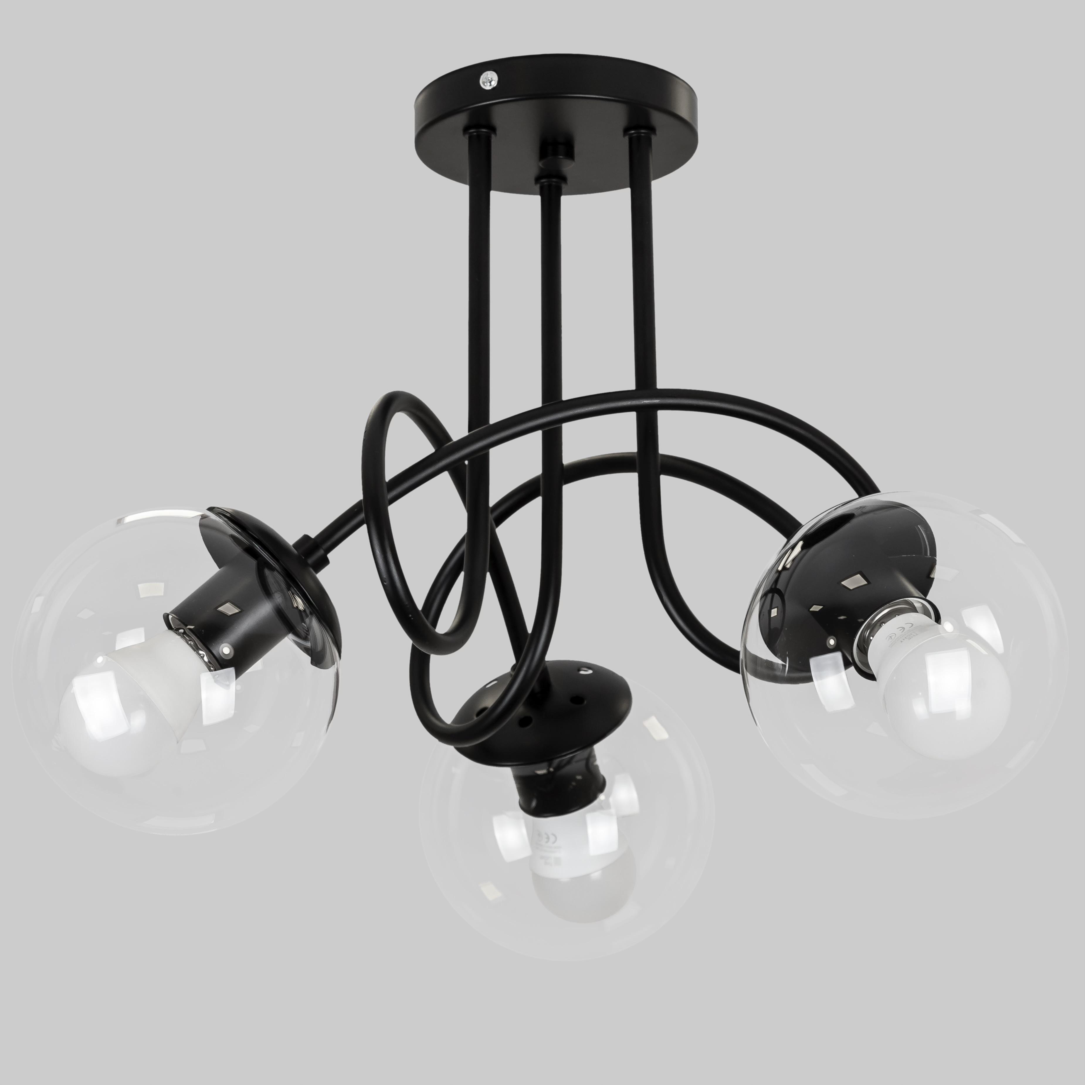 Люстра стельова Triple Glow з 3 плафонами-кулями Чорний/Прозорий (52-9903-3 BK+CL) - фото 1