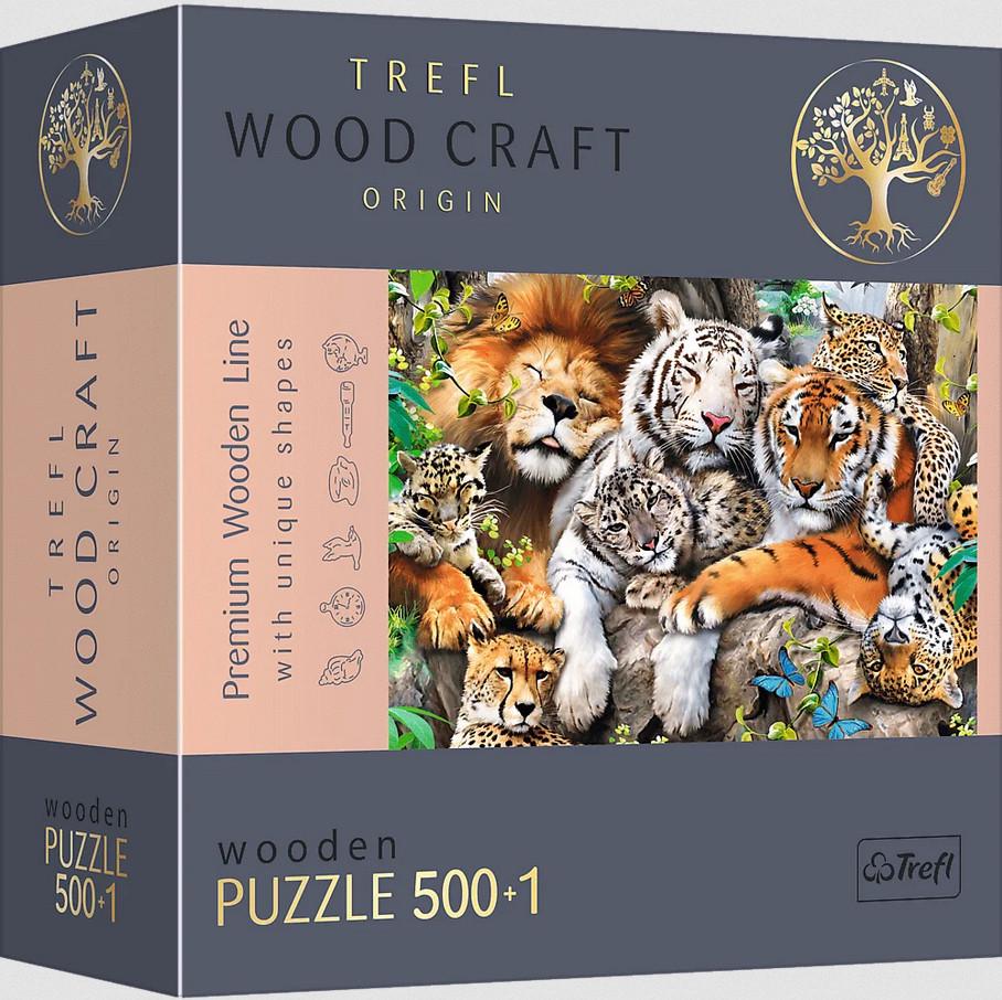 Пазлы Trefl фигурные из дерева Дикие кошки в джунглях 500 + 1 эл.