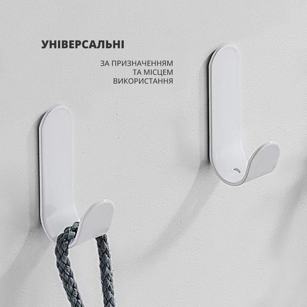 Гачки самоклеючі на стіну кухні та ванної сталеві 5 шт. Білий (20222458) - фото 2