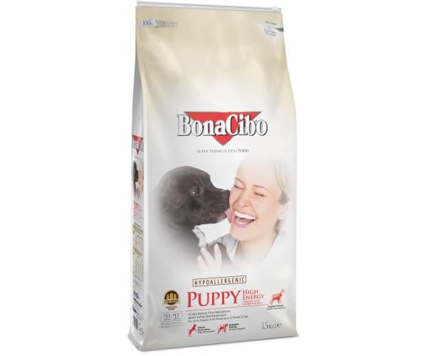 Корм сухой BonaCibo Puppy HIGH ENERGY с мясом курицы/анчоусами/рисом для активных щенков всех пород до 12 месяцев 15 кг