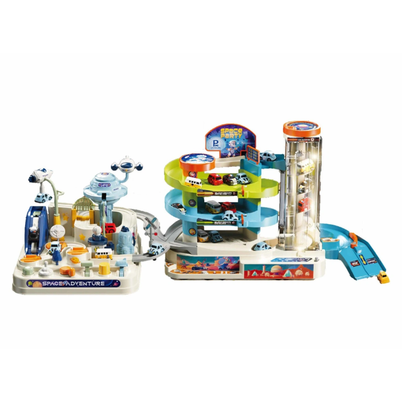 Автотрек космический детский с подъемником и машинками в комплекте