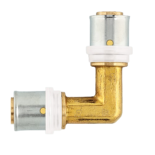 Прес-фітинг кутовий Herz 20х2-20х2 з ущільнюючим кільцем та прес-гільзою