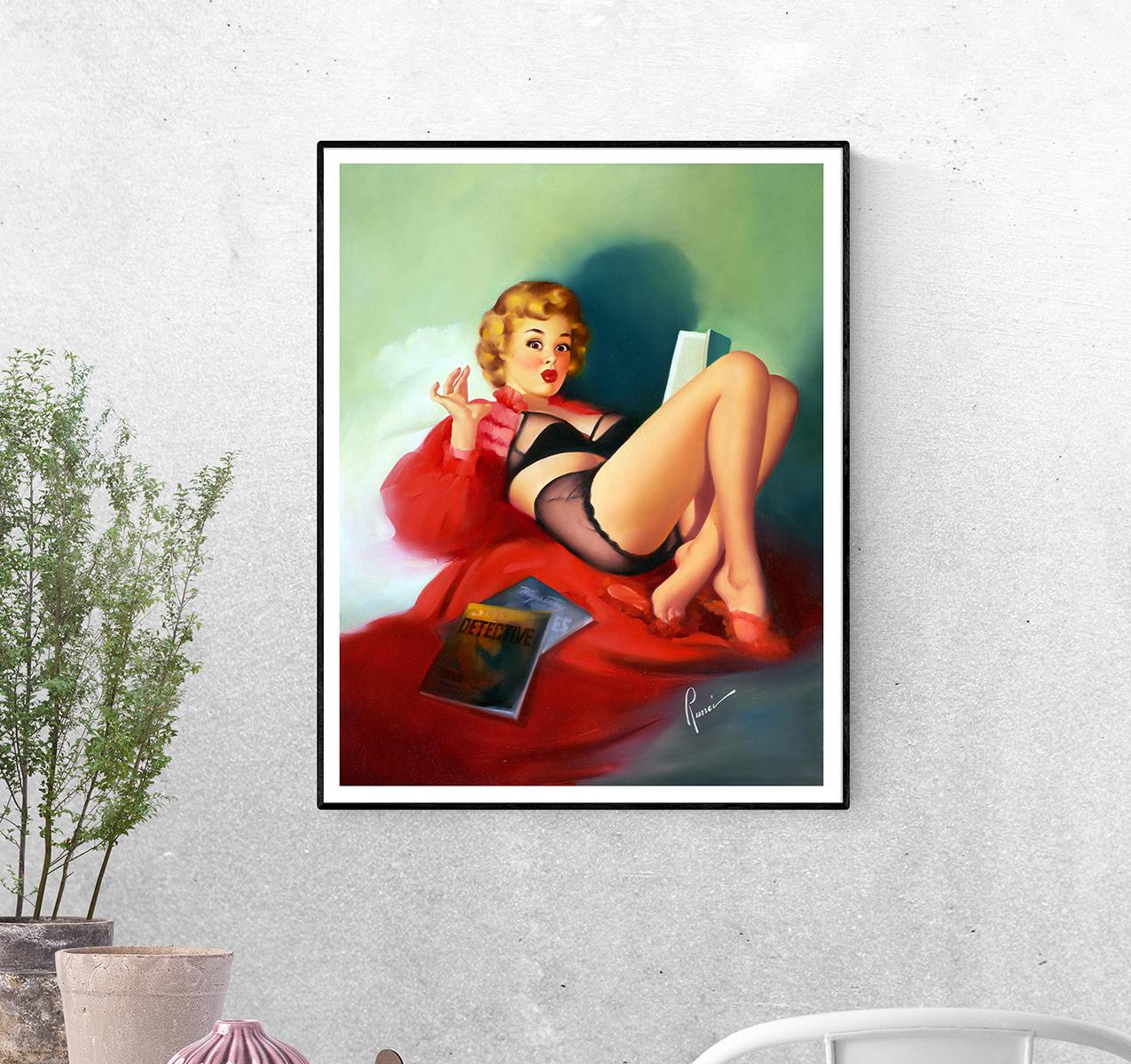 Постер Девушка с книгами. Эдвард Рунчи формат А-5 (pin_up010091_Poster)