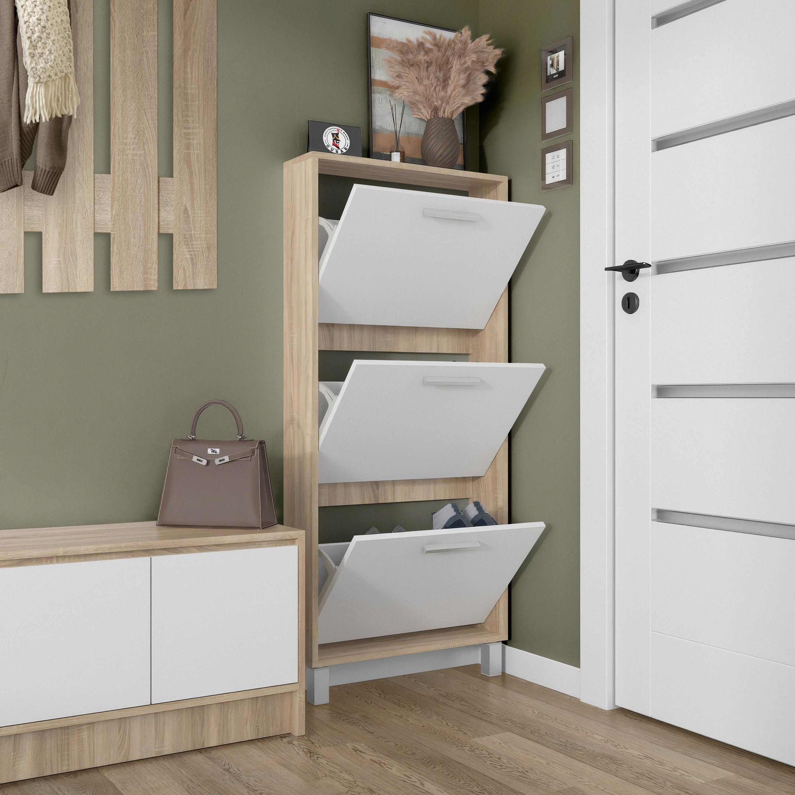 Тумба для взуття на 3 шухляди F-160 590х160х1350 мм Дуб Сонома/Білий - фото 2