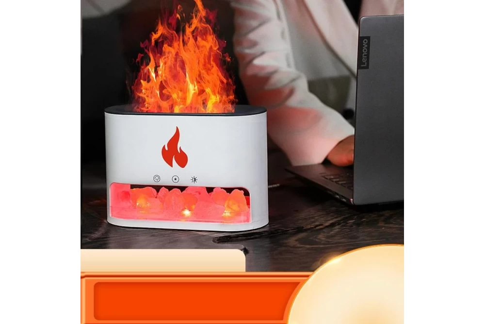 Нічник соляна лампа Flame Aroma Diffuser аромадифузор з зволожувачем повітря та імітацією полум'я White (374377) - фото 5