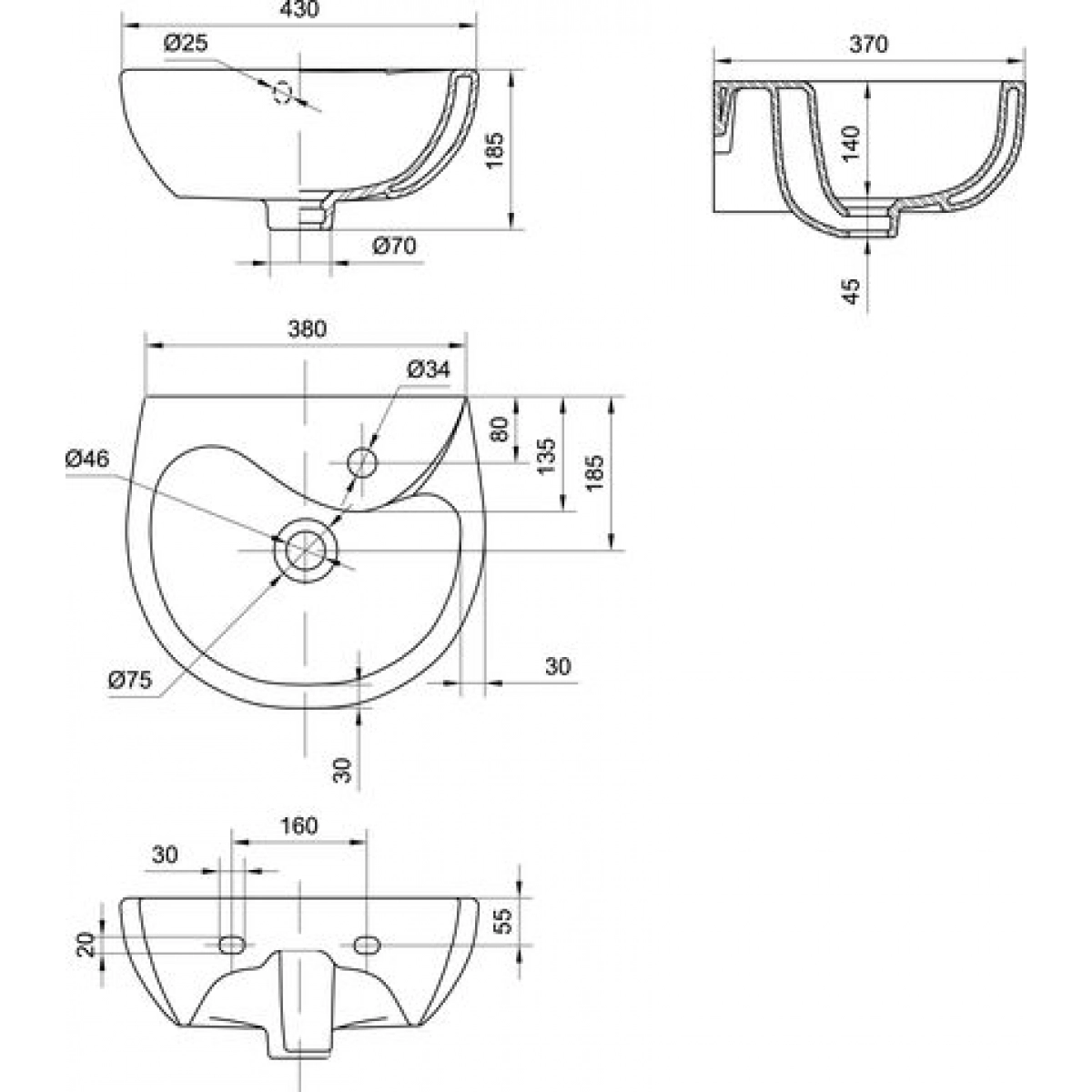 Раковина Colombo Бембі 40 см з отвором (S10214000) - фото 3 Раковина Colombo Бембі 40 см з отвором (S10214000) - фото 3