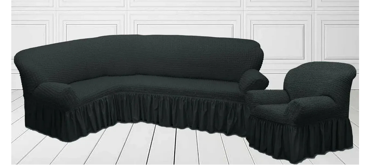 Чехол-накидка на угловой диван с креслом с оборкой (dv265971/5) Чехол-накидка на угловой диван с креслом с оборкой (dv265971/5)