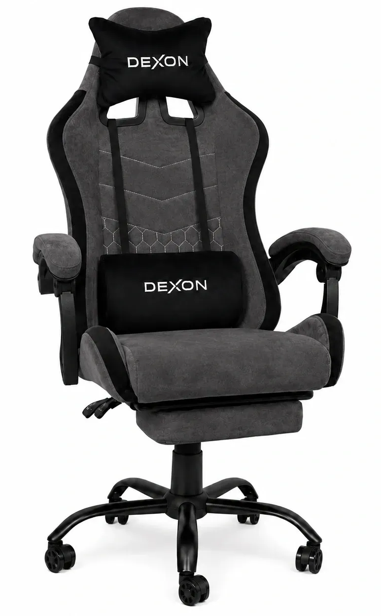 Кресло геймерское с подставкой для ног DEXON ORION X до 135 кг велюровое Темно-серый (DA-DENORG-V)