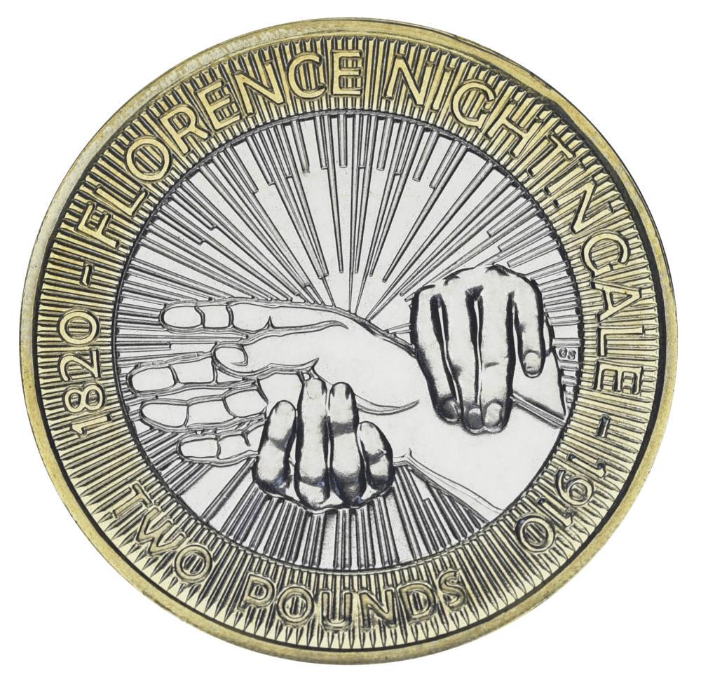 Коллекционная монета Великобритания 2 фунта 2010 Биметалл UNC Флоренс Найтингейл (М02845)