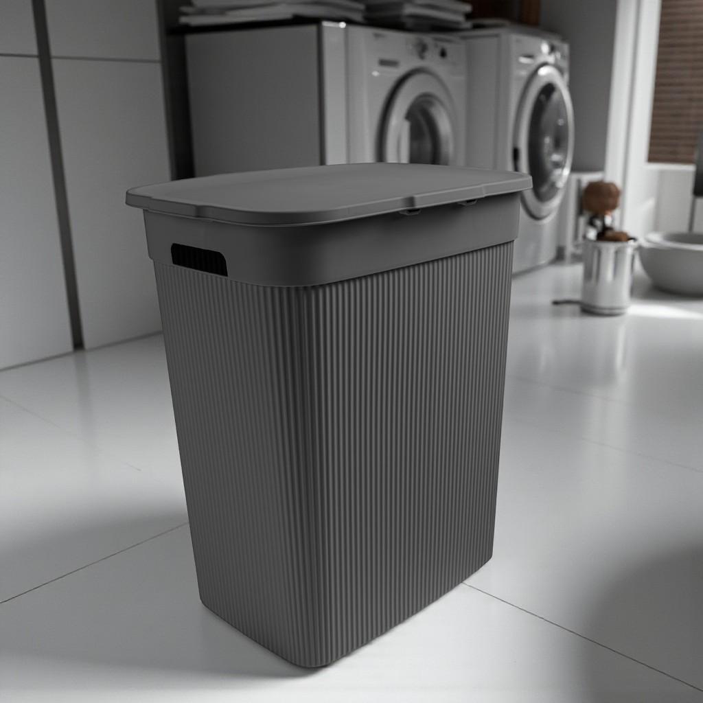 Корзина для белья с крышкой и ручками пластиковая 40 л Антрацит (29815833)