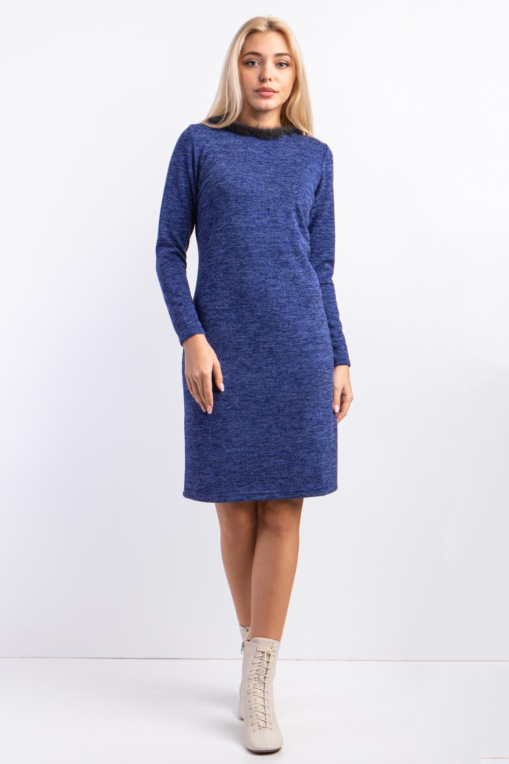 Платье женское прямого силуэта Diва обработанная мехом норки р. 44 Электрик (029)