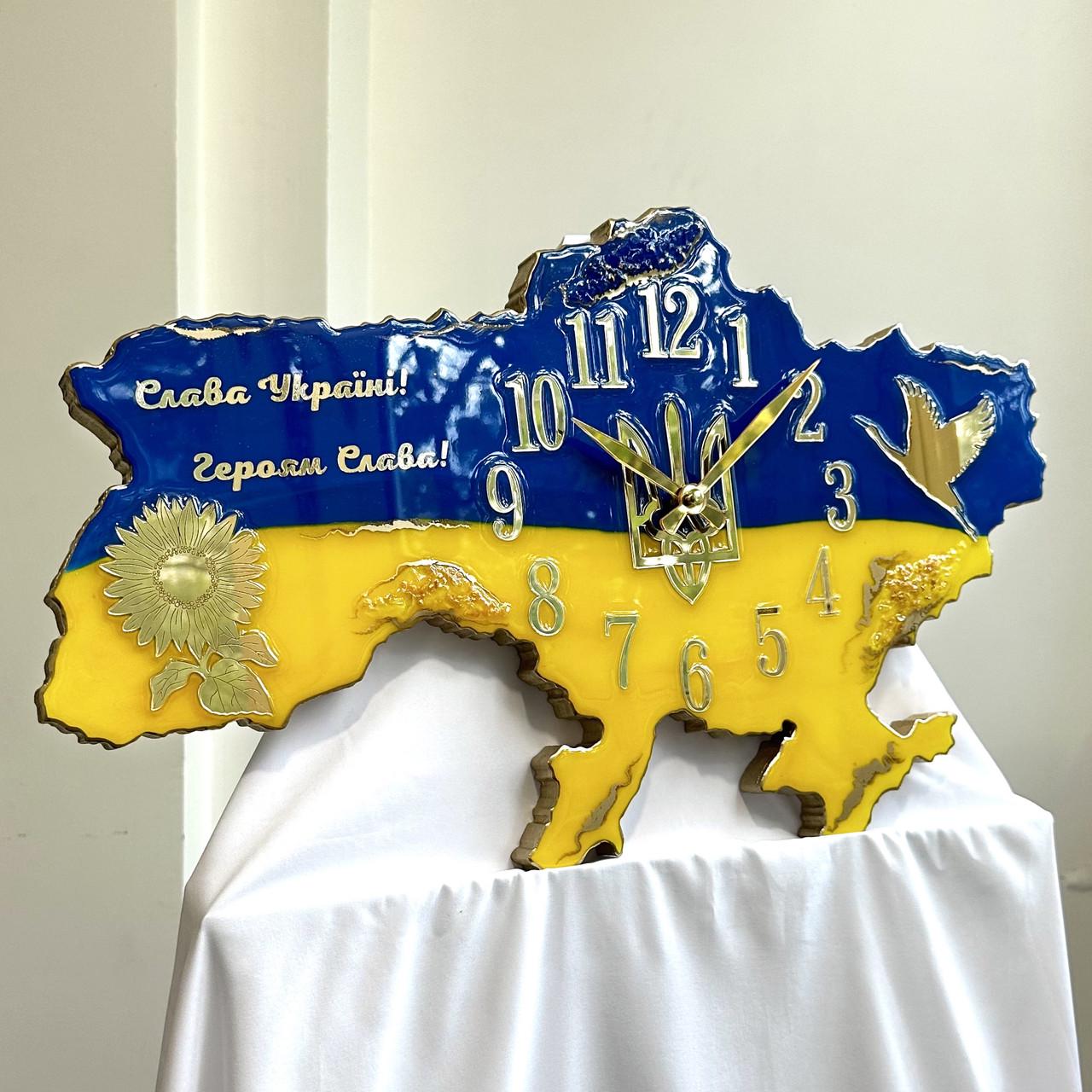 Часы настенные из эпоксидной смолы Карта Украины 60x40 см
