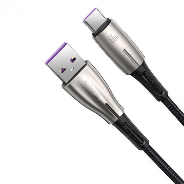 Кабель Baseus Water Drop-shaped Lamp SuperCharge Cable For Type-C 66W 2.4A для быстрой зарядки 1 м Black (CATSD-M01) - фото 2