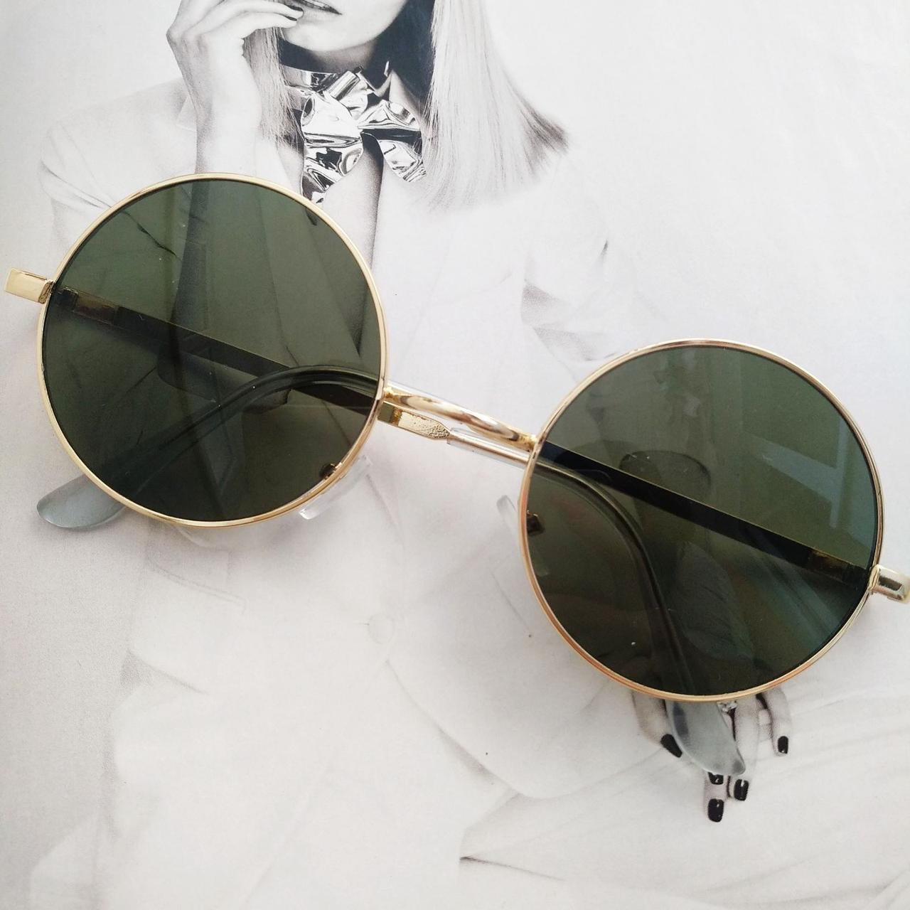 Очки круглые тишейды Зеленый в золоте