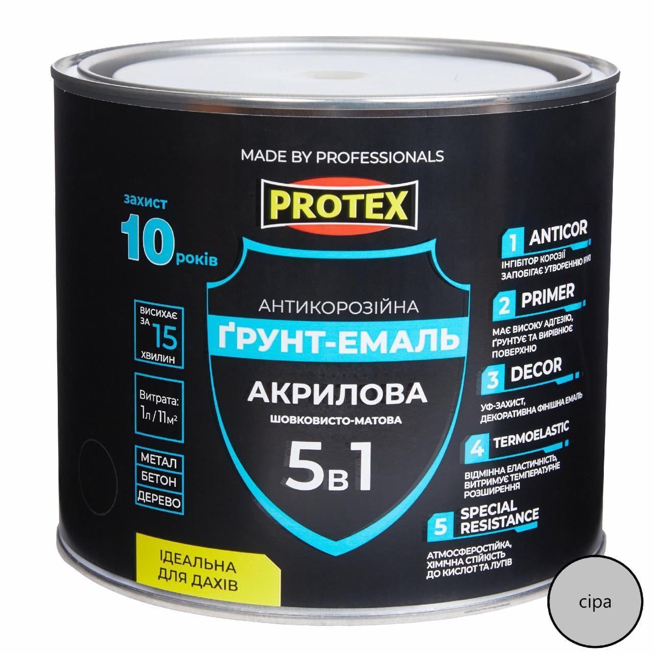 Грунт-эмаль 5в1 акриловая ОР антикоррозионная PROTEX 2,4 кг 2 л RAL 7004 Серый (3014750462)