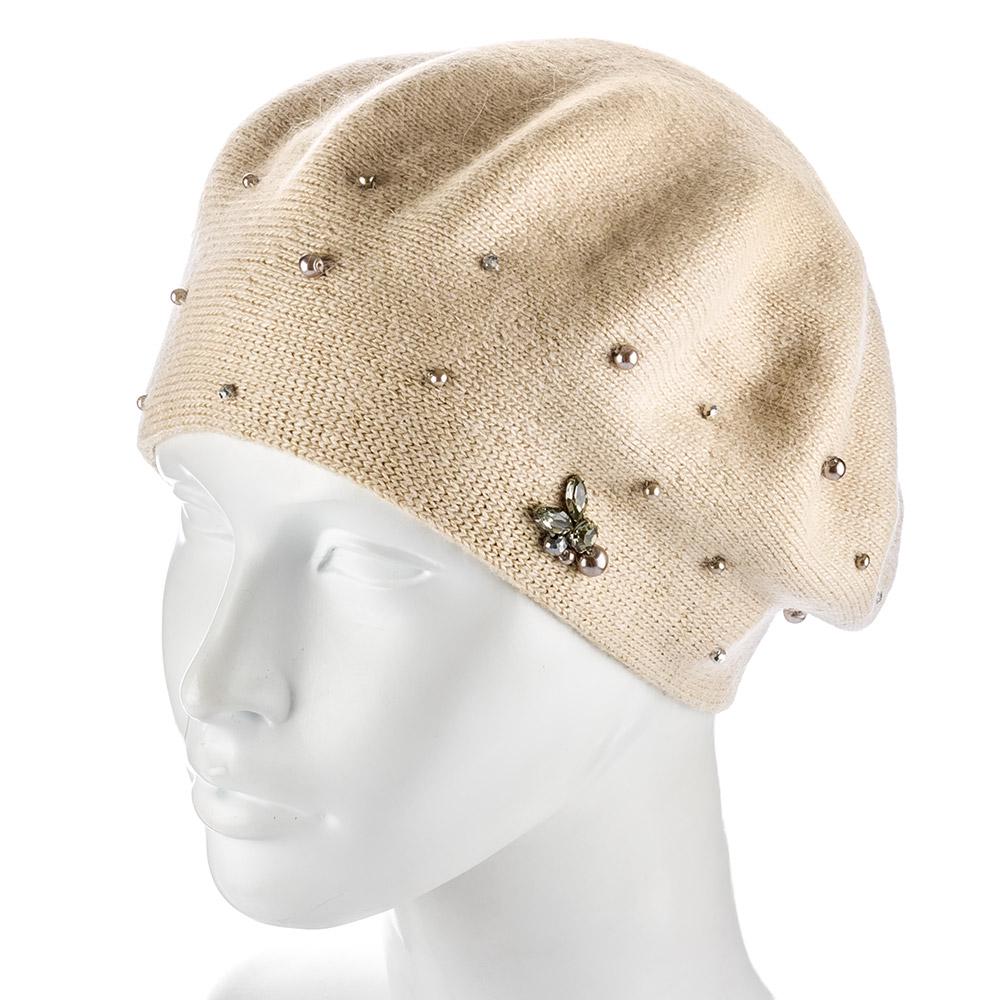 Берет жіночий Actrics WH767 з ангори подвійний з намистинами L/57-58 Латте