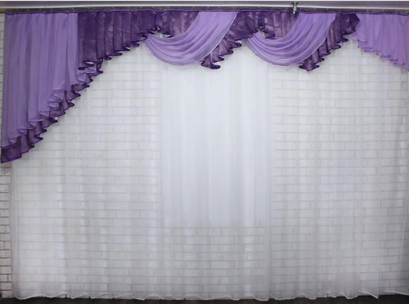 Ламбрекен в гостиную/спальню на карниз 3,5 м шифон Фиолетовый/Сиреневый (106л)