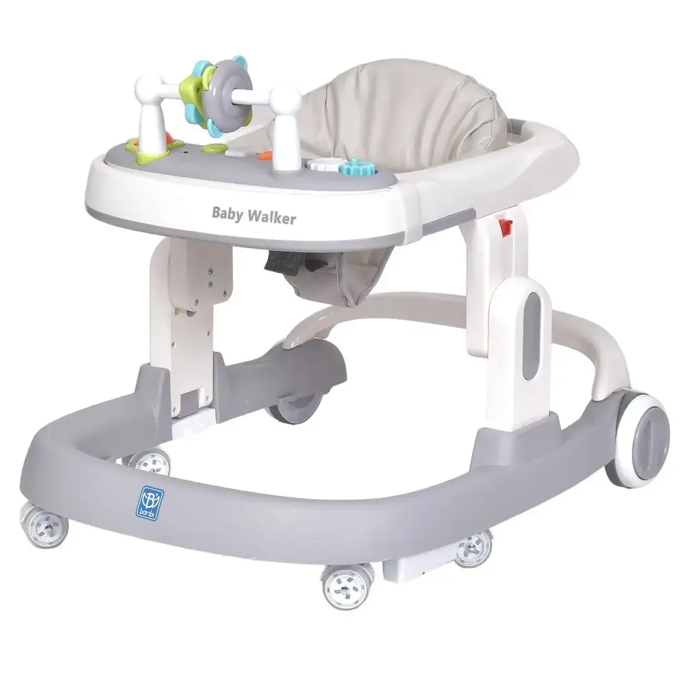 Ходунки детские на колесах со световыми эффектами Bambi Baby Walker M 5032L-4 кожаное сиденье Серый (2789633703)