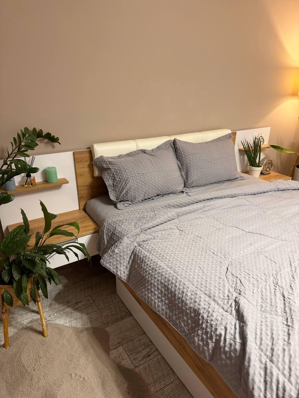 Постельное белье с одеялом сатин евро 200х230 см наволочки 50х70 см 2 шт. Серый (Д-Al-sat-kovdra-001-02) - фото 9