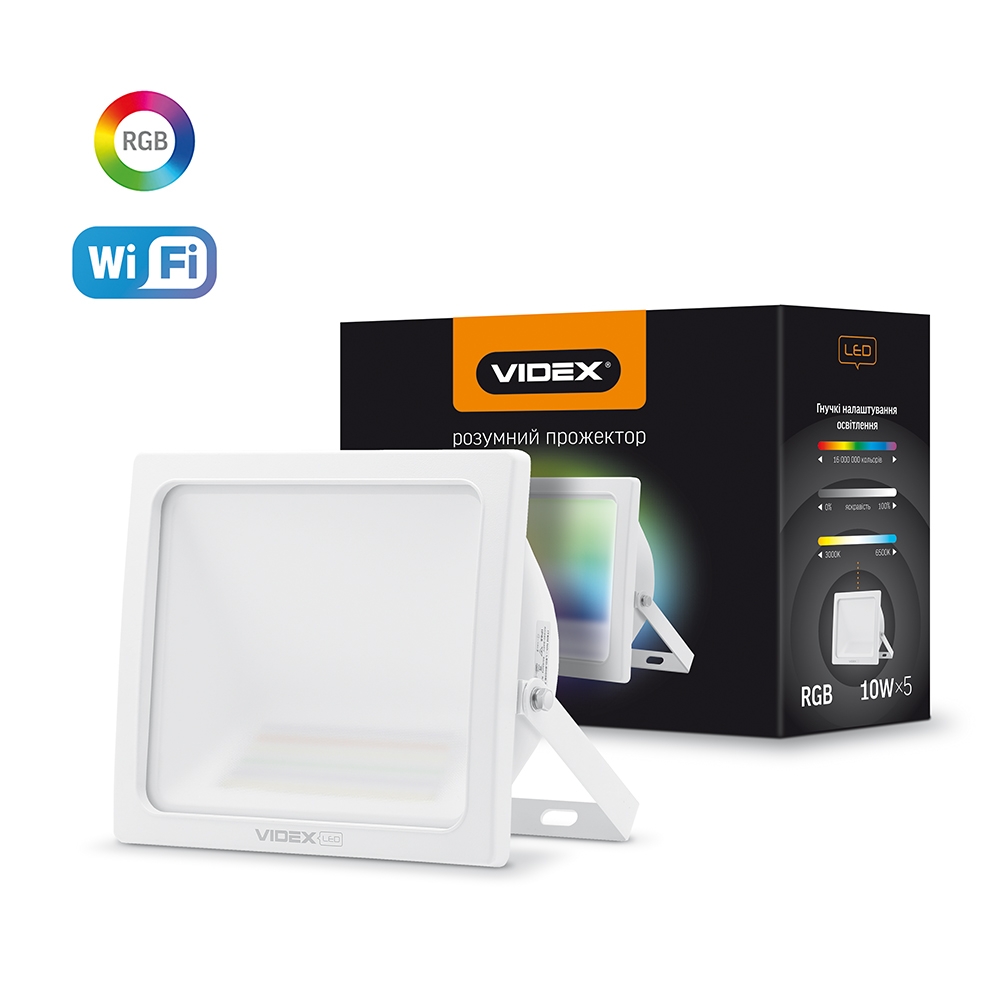 LED Смарт прожектор VIDEX 10W RGB Wi-fi 3000-6500 Белый VL-F10RGB-W