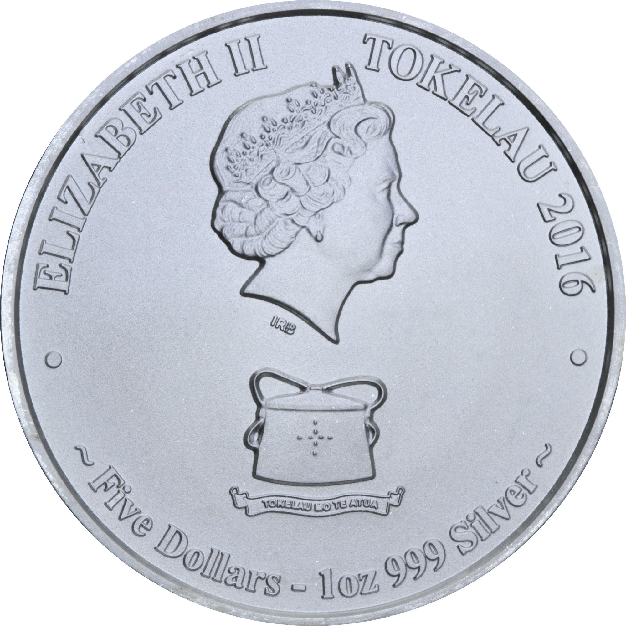 Серебряная монета Голубой Марлин 5 долларов 2016 Токелау 1 oz (553) - фото 2