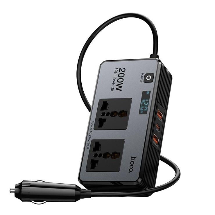 Автомобильный инвертор Hoco Z66 New 2-socket Universa Car Inverter 200W Black (35711202)