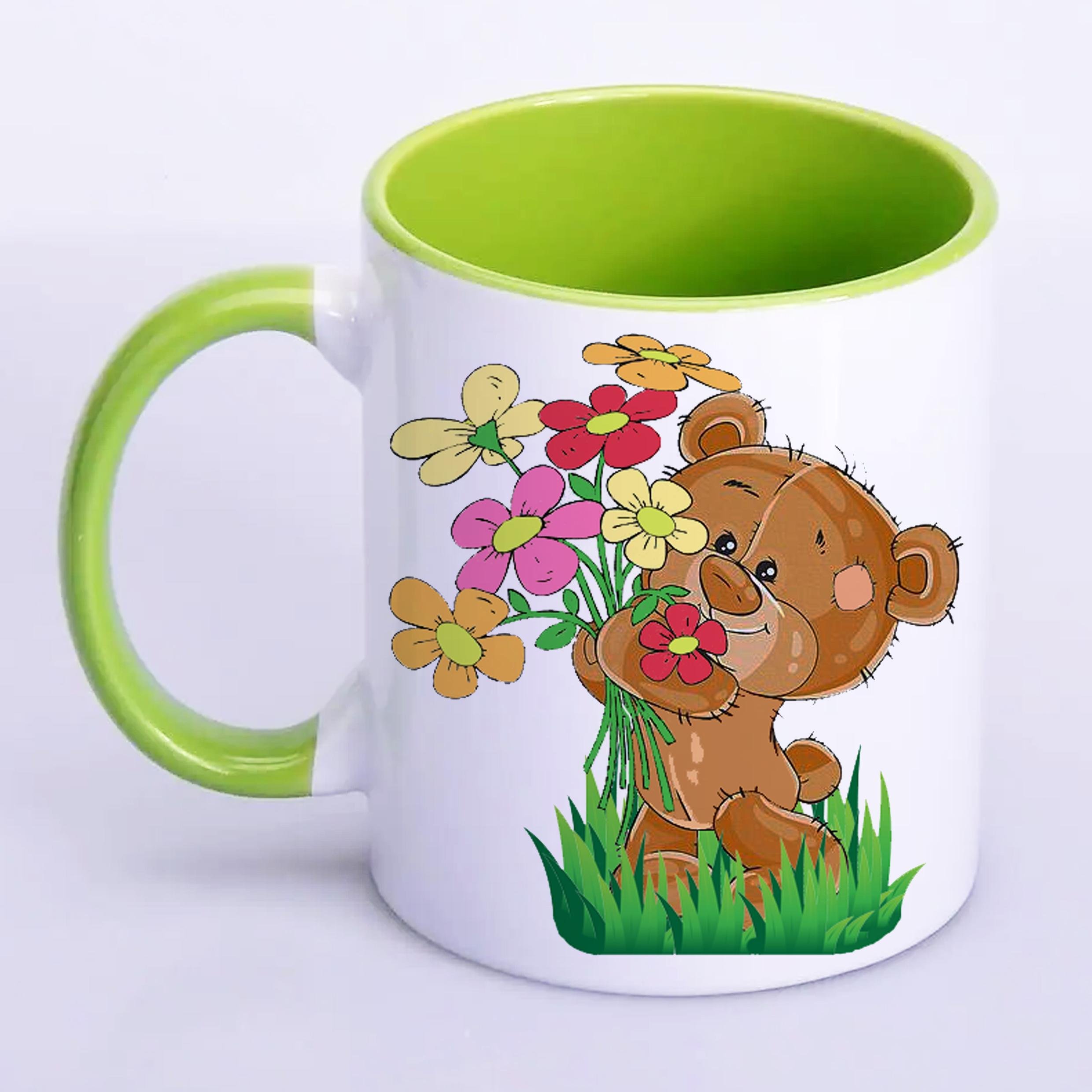 Чашка с мишкой и цветами 330 мл Салатовый (18182) Чашка с мишкой и цветами 330 мл Салатовый (18182)