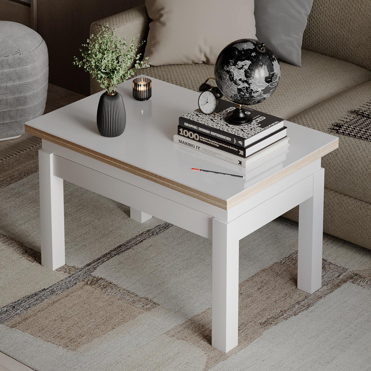 Журнальный стол-трансформер B-Fly Glass 900x554x600 мм Дуб Сонома/Белые ножки/Белое стекло (GATB10130100111) - фото 3 Журнальный стол-трансформер B-Fly Glass 900x554x600 мм Дуб Сонома/Белые ножки/Белое стекло (GATB10130100111) - фото 3