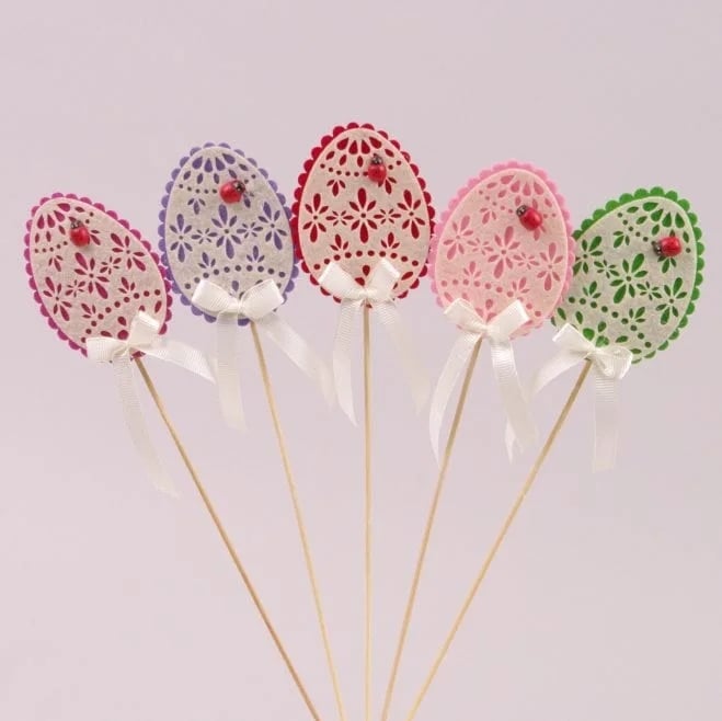 Декорация пасхальная из фетра на пике Flora Писанка микс 5шт.(10476)