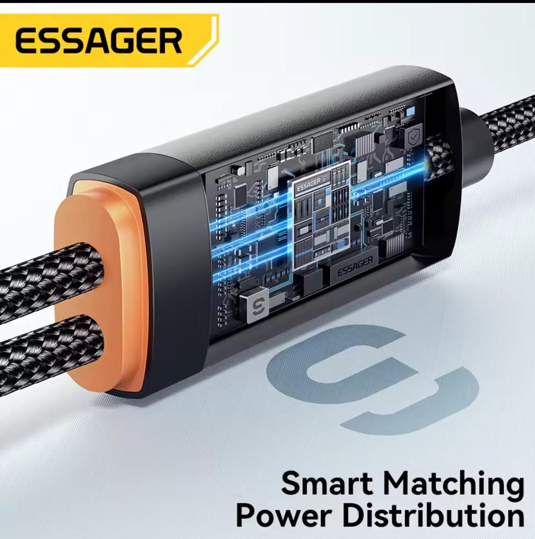 Кабель 2в1 Essager One-for-two Fast Charging 2 Type-C 100W 1,2 м Black (25397245) - фото 6 Кабель 2в1 Essager One-for-two Fast Charging 2 Type-C 100W 1,2 м Black (25397245) - фото 6