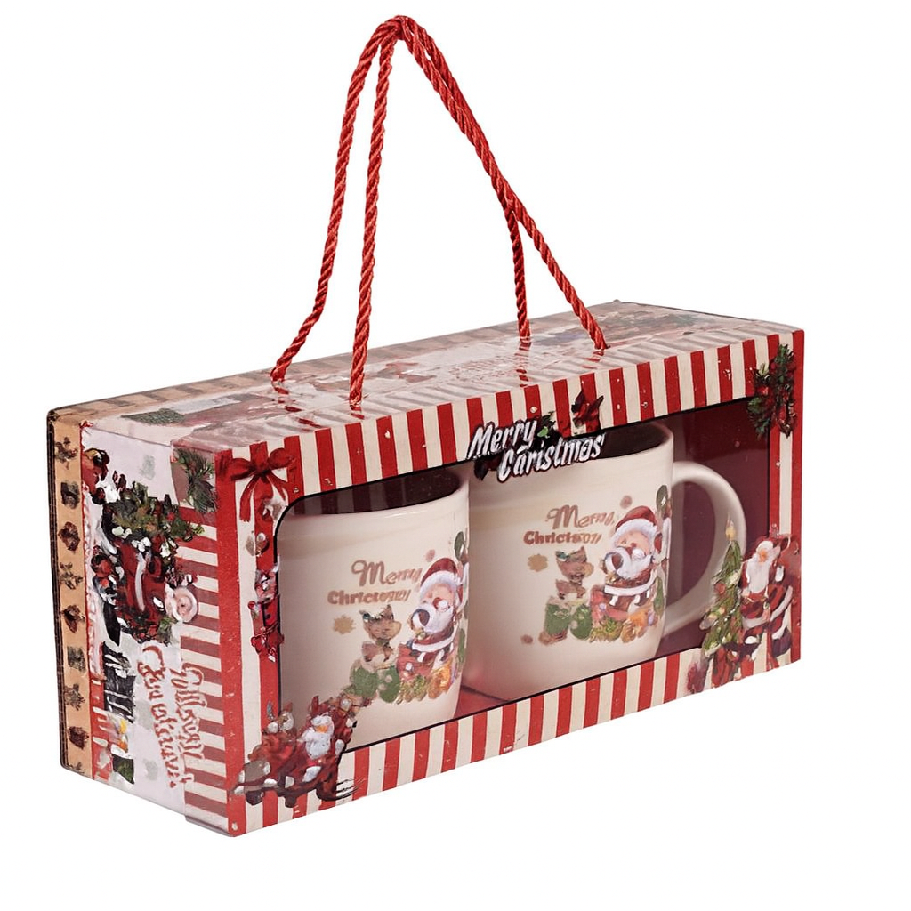 Чашки новорічні Stenson Happy Christmas із ложками 2 шт. по 380 мл Бежевий (637468)