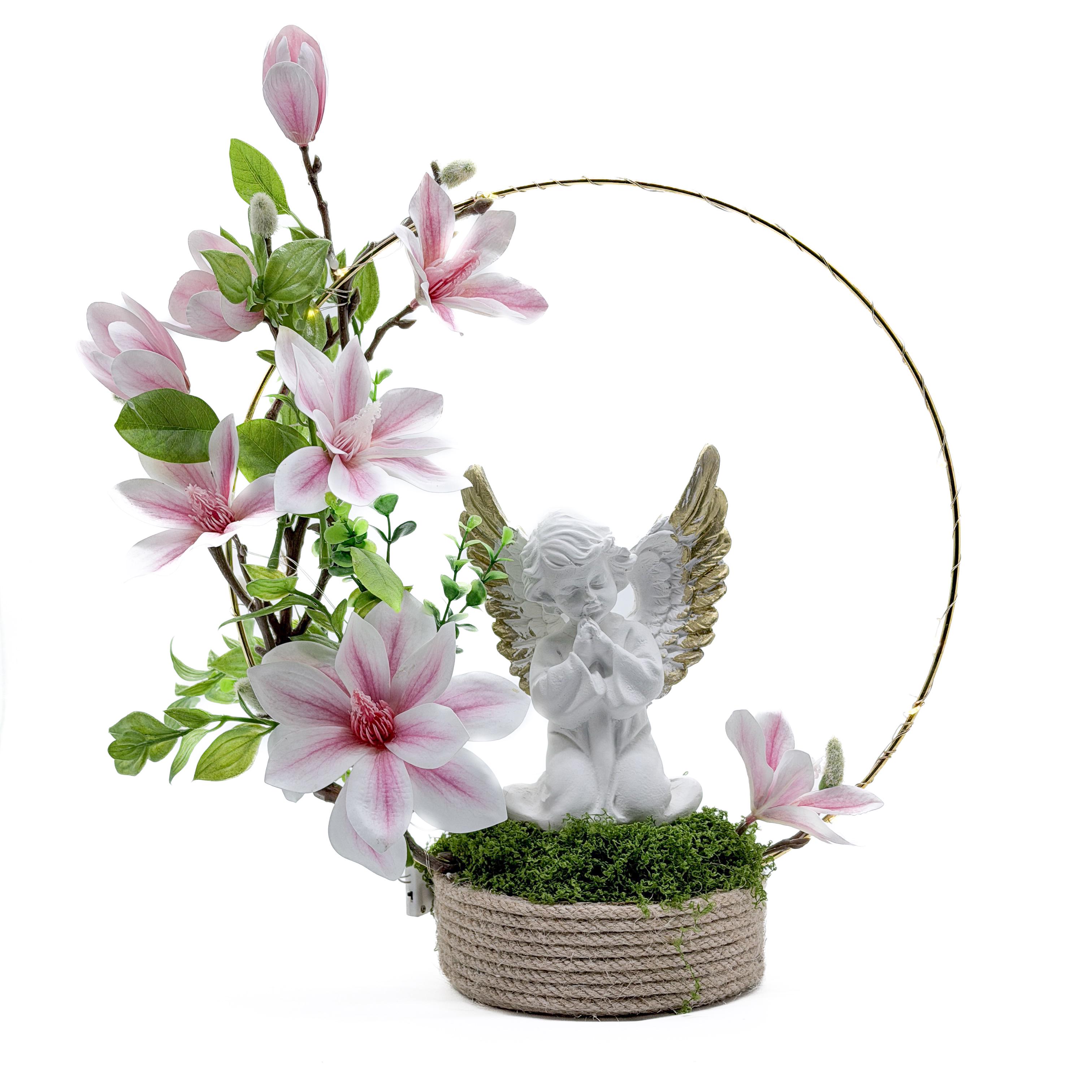 Композиция GALA DECOR из искусственных орхидей и гипсового ангела в металлическом ободе с подсветкой (КА3030ЛЕД) Композиция GALA DECOR из искусственных орхидей и гипсового ангела в металлическом ободе с подсветкой (КА3030ЛЕД)