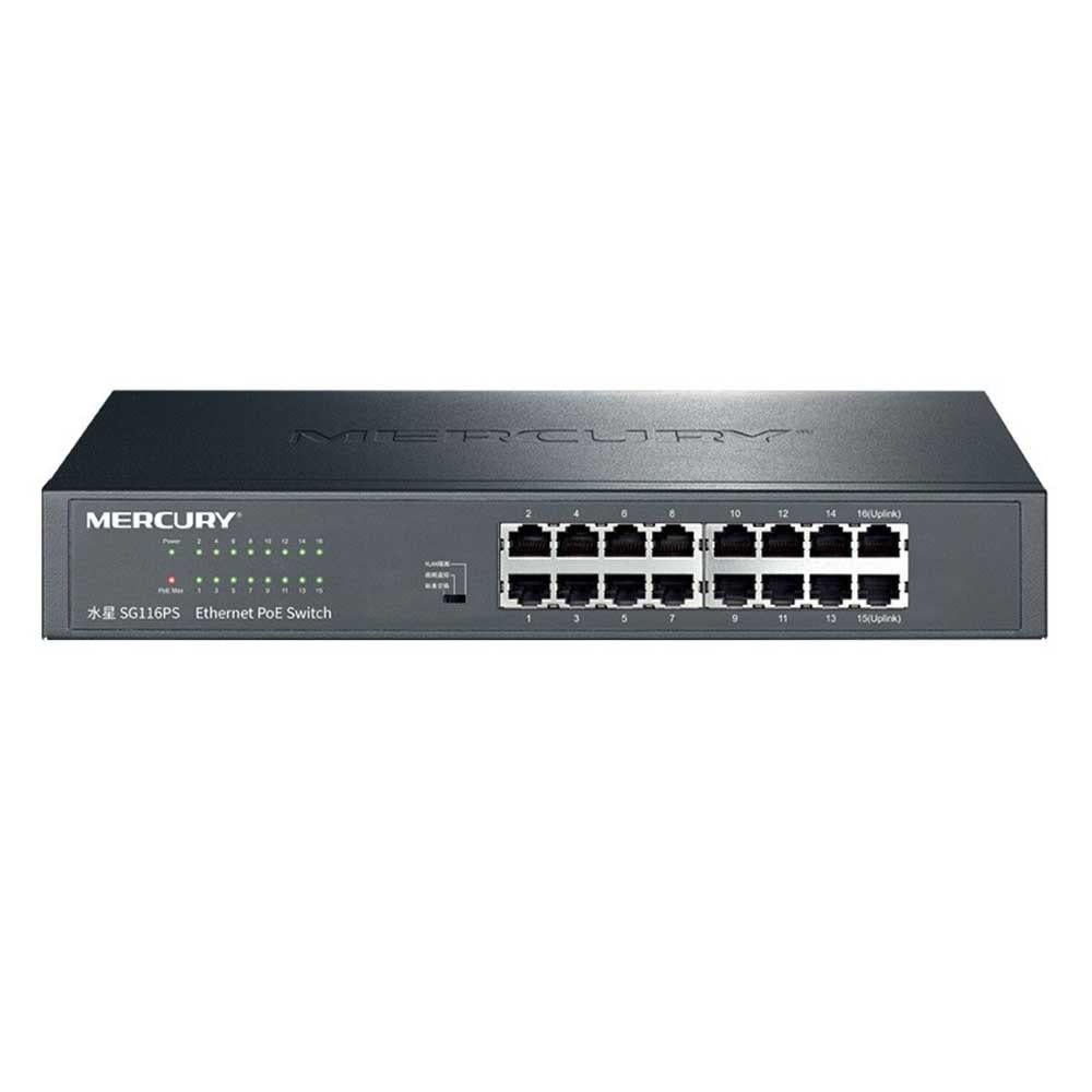 PoE комутатор Mercury SG116PS (14xPOE, 2xLAN)