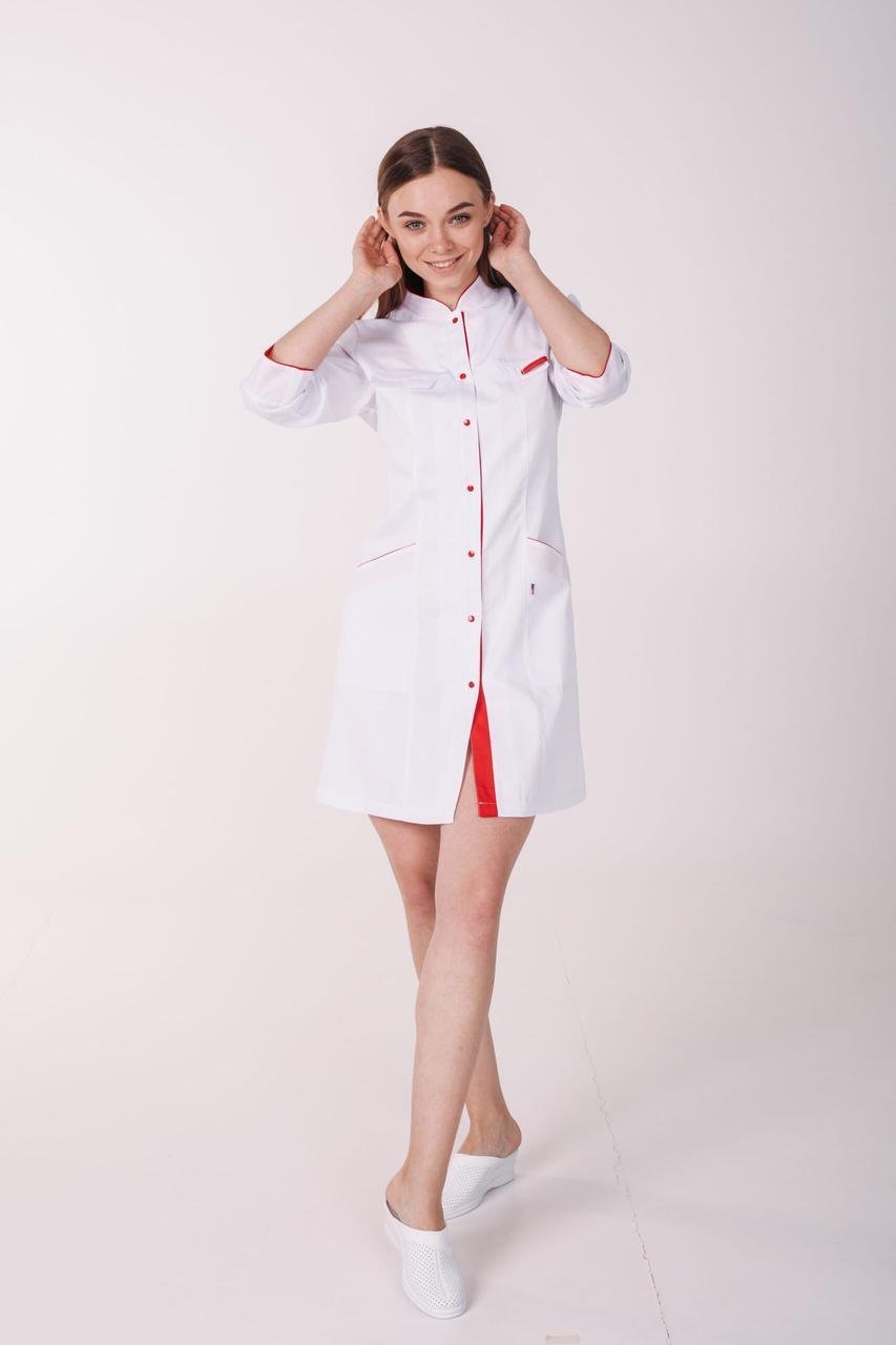 Халат женский TopLine Пекин рукав 3/4 р. 40 Белый/Красный (11334-(40) б-крас.)